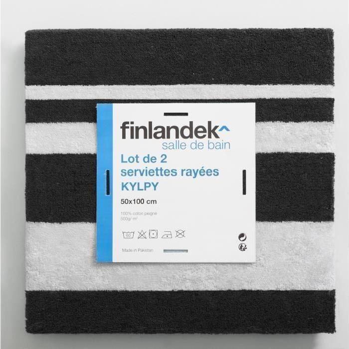 FINLANDEK Set de 2 Draps de douche KYLPY 70x140 cm rayures noir et blanc