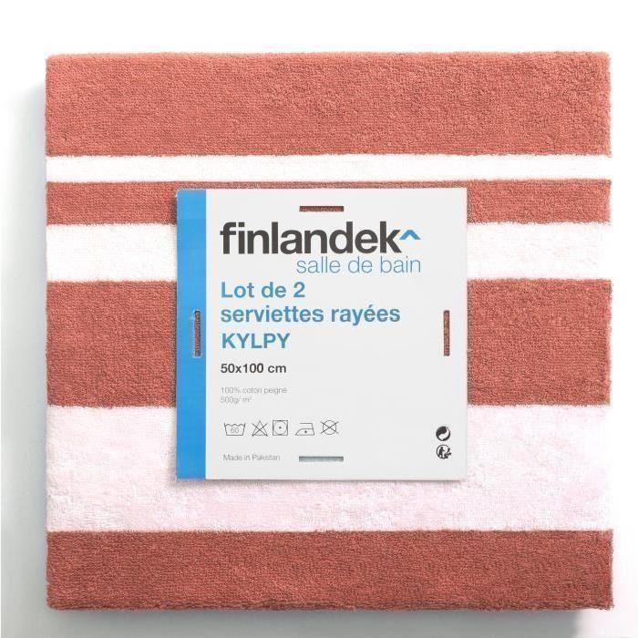 FINLANDEK Set de 2 Draps de douche KYLPY 70x140 cm rayures corail et blanc