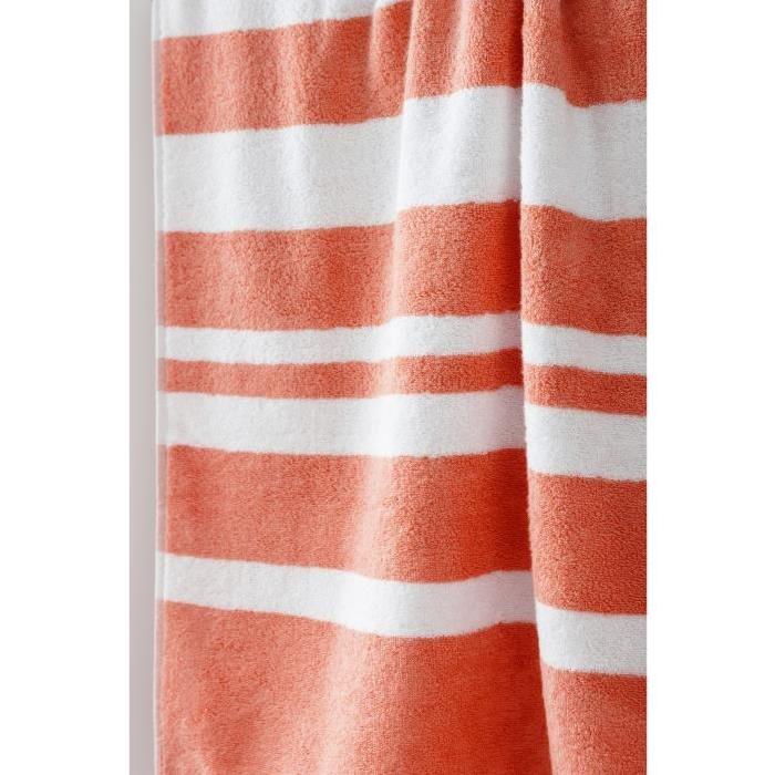 FINLANDEK Set de 2 Draps de douche KYLPY 70x140 cm rayures corail et blanc