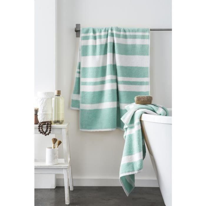 FINLANDEK Set de 2 Draps de douche KYLPY 70x140 cm rayures vert menthe et blanc