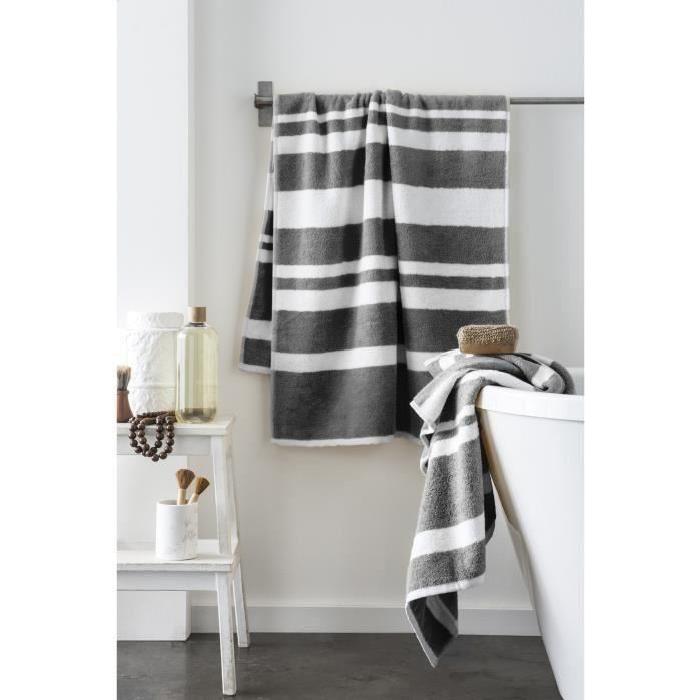 FINLANDEK Set de 2 Draps de douche KYLPY 70x140 cm rayures anthracite et blanc