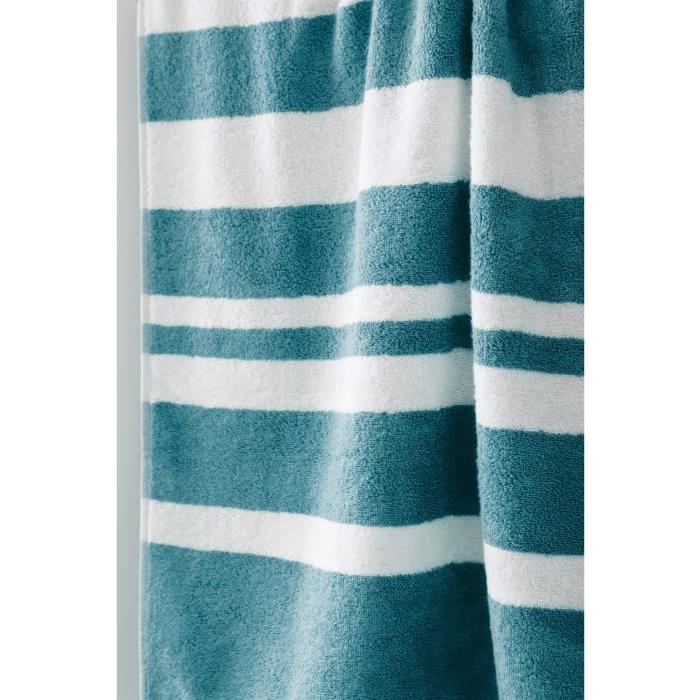 FINLANDEK Set de 2 Draps de douche KYLPY 70x140 cm rayures bleu pétrole et blanc