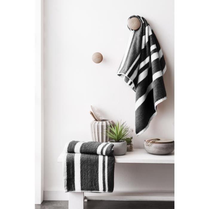 FINLANDEK Set de 2 Serviettes de toilette KYLPY 50x100 cm rayures noir et blanc