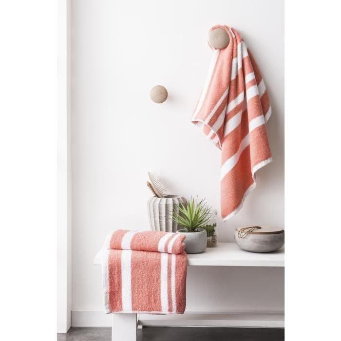 FINLANDEK Set de 2 Serviettes de toilette KYLPY 50x100 cm rayures corail et blanc