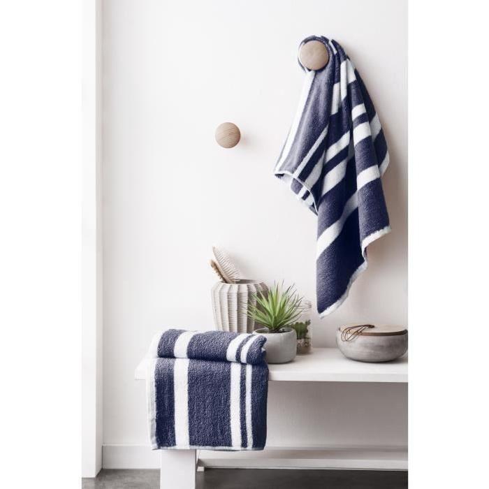 FINLANDEK Set de 2 Serviettes de toilette KYLPY 50x100 cm rayures bleu marine et blanc