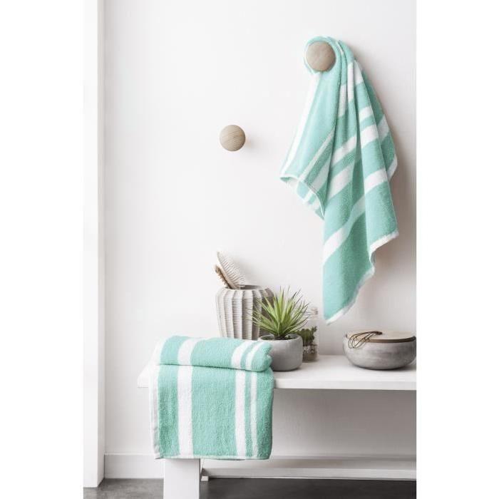 FINLANDEK Set de 2 Serviettes de toilette KYLPY 50x100 cm rayures vert menthe et blanc