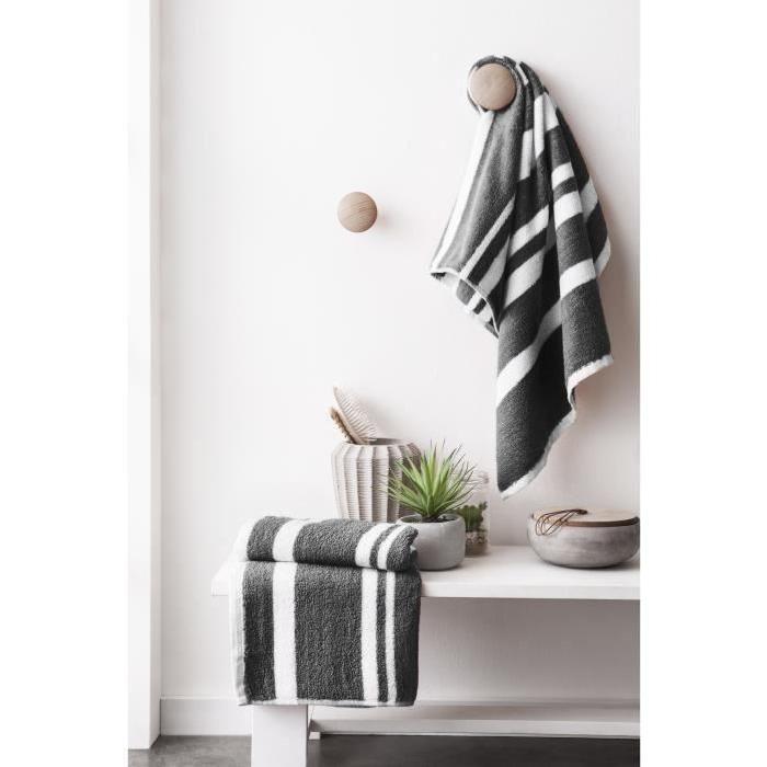 FINLANDEK Set de 2 Serviettes de toilette KYLPY 50x100 cm rayures anthracite et blanc