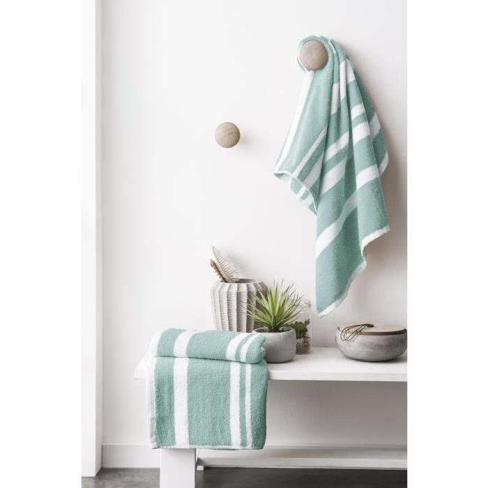 FINLANDEK Set de 2 Serviettes de toilette KYLPY 50x100 cm rayures vert de gris et blanc