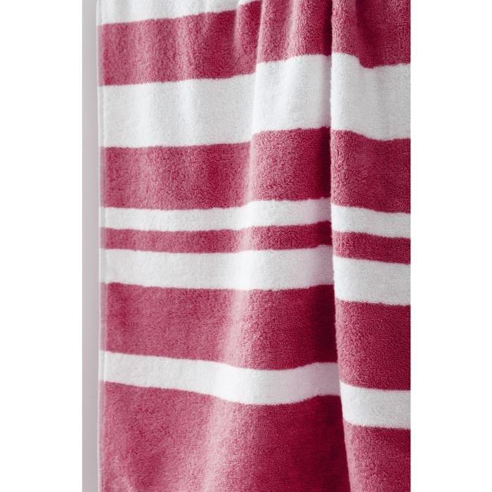 FINLANDEK Set de 2 Draps de douche 70x140 cm + 1 Serviette 50x100 cm KYLPY rayures framboise et blanc