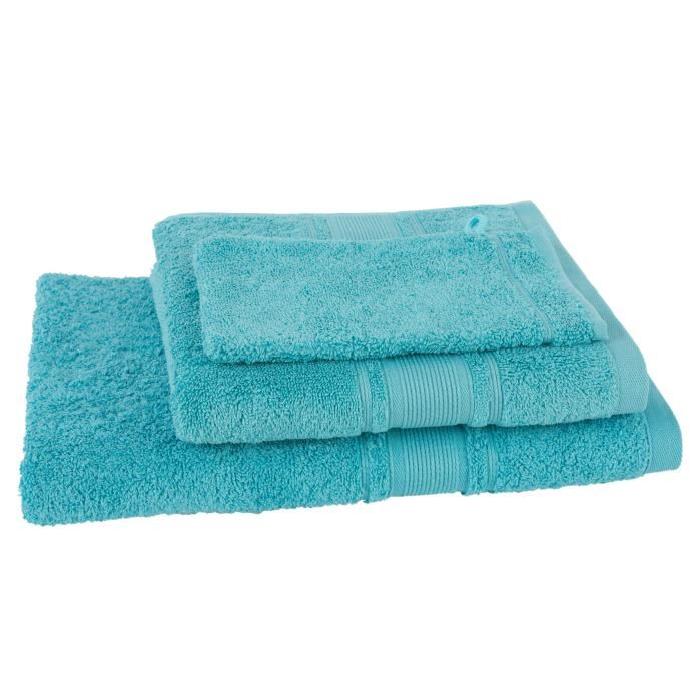 JULES CLARYSSE Lot de 1 serviette + 1 drap de bain + 1 gant de toilette ROYALE - Bleu Ocean