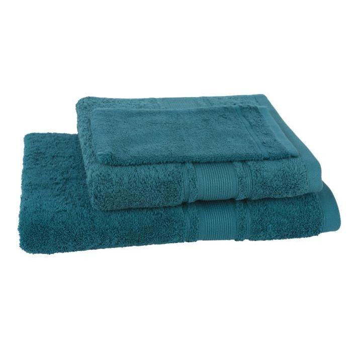 JULES CLARYSSE Lot de 1 serviette + 1 drap de bain + 1 gant de toilette ROYALE - Pétrole