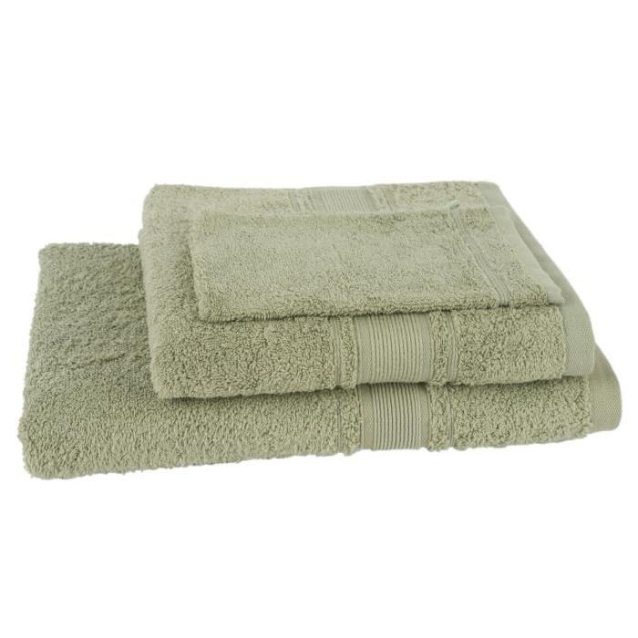 JULES CLARYSSE Lot de 1 serviette + 1 drap de bain + 1 gant de toilette ROYALE - Vert Olive