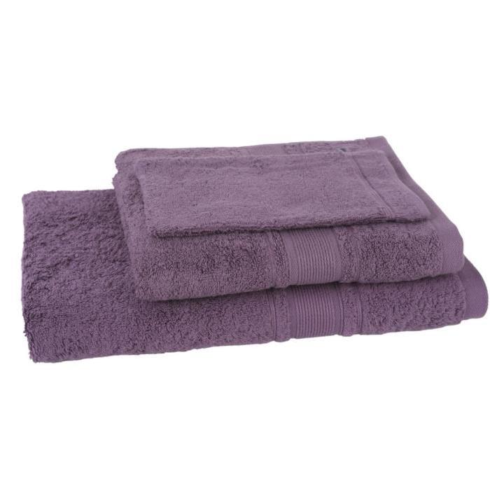 JULES CLARYSSE Lot de 1 serviette + 1 drap de bain + 1 gant de toilette ROYALE - Mauve