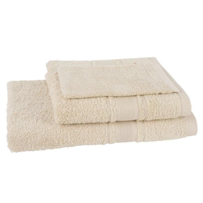 JULES CLARYSSE Lot de 1 serviette + 1 drap de bain + 1 gant de toilette ROYALE - Ivoire