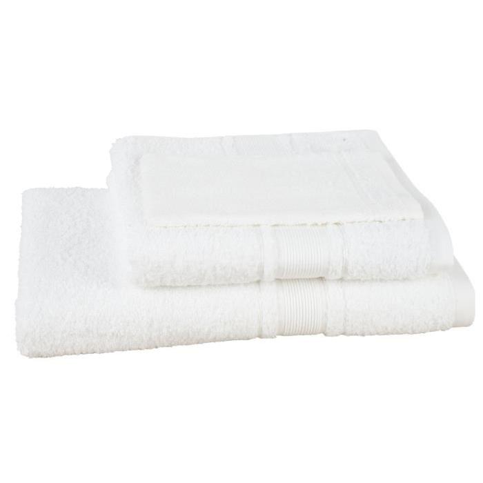 JULES CLARYSSE Lot de 1 serviette + 1 drap de bain + 1 gant de toilette ROYALE - Blanc