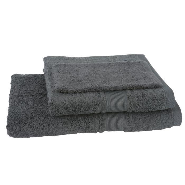 JULES CLARYSSE Lot de 1 serviette + 1 drap de bain + 1 gant de toilette ROYALE - Gris Foncé