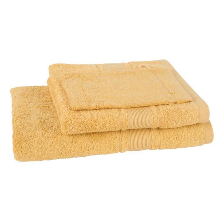 JULES CLARYSSE Lot de 1 serviette + 1 drap de bain + 1 gant de toilette ROYALE - Jaune