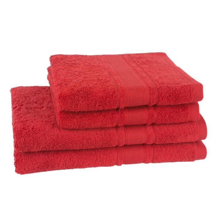 JULES CLARYSSE Lot de 2 draps de bain + 2 serviettes ROYALE - Rouge