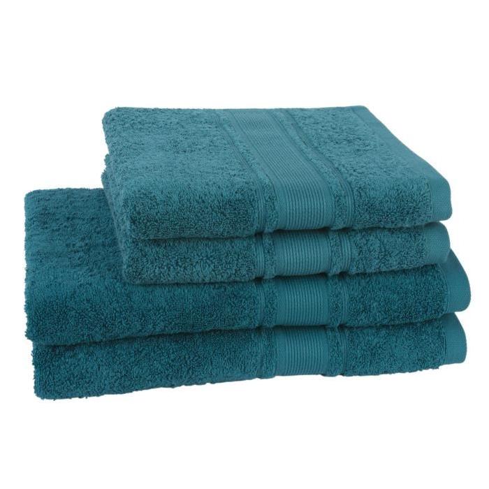 JULES CLARYSSE Lot de 2 draps de bain + 2 serviettes ROYALE - Pétrole