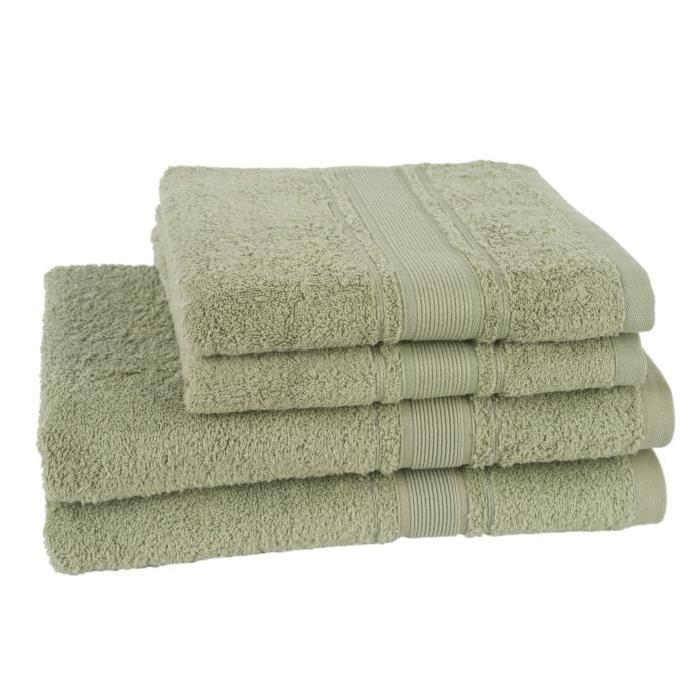 JULES CLARYSSE Lot de 2 draps de bain + 2 serviettes ROYALE - Vert Olive