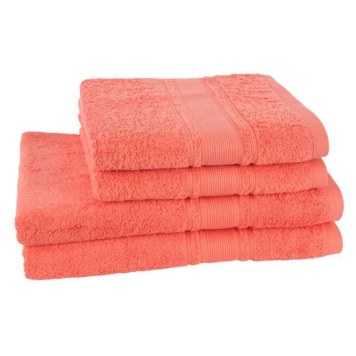 JULES CLARYSSE Lot de 2 draps de bain + 2 serviettes ROYALE - Corail