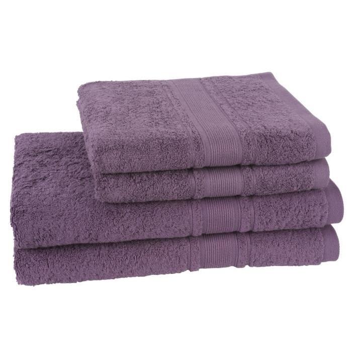 JULES CLARYSSE Lot de 2 draps de bain + 2 serviettes ROYALE - Mauve