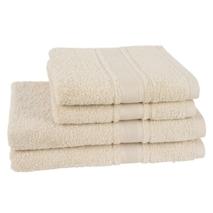 JULES CLARYSSE Lot de 2 draps de bain + 2 serviettes ROYALE - Ivoire