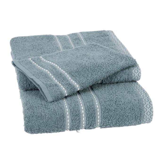 JULES CLARYSSE Lot de 1 serviette + 1 drap de bain + 1 gant de toilette MIEL - Bleu