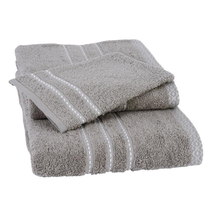 JULES CLARYSSE Lot de 1 serviette + 1 drap de bain + 1 gant de toilette MIEL - Beige