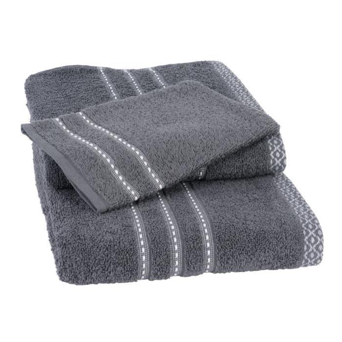 JULES CLARYSSE Lot de 1 serviette + 1 drap de bain + 1 gant de toilette MIEL - Gris