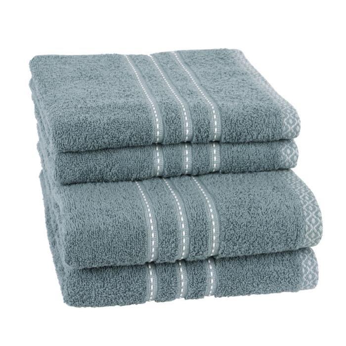 JULES CLARYSSE Lot de 2 draps de bain + 2 serviettes de toilette MIEL - Bleu