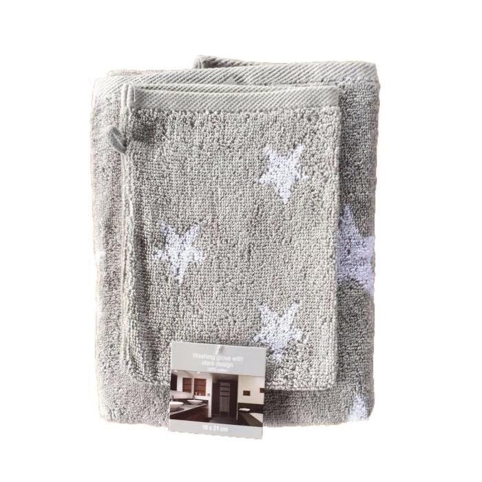 STAR Set de toilette 100% coton : 2 serviettes + 2 gants gris