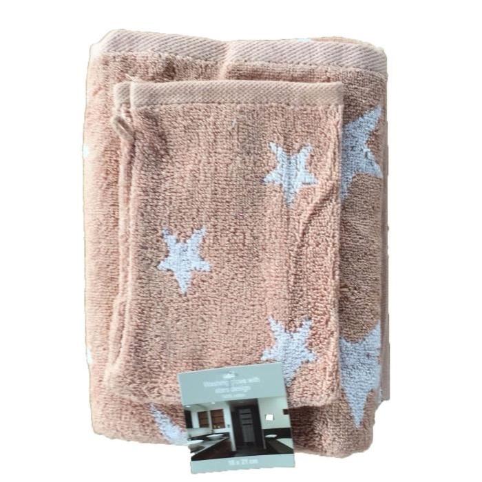 STAR Set de toilette 100% coton : 2 serviettes + 2 gants rose