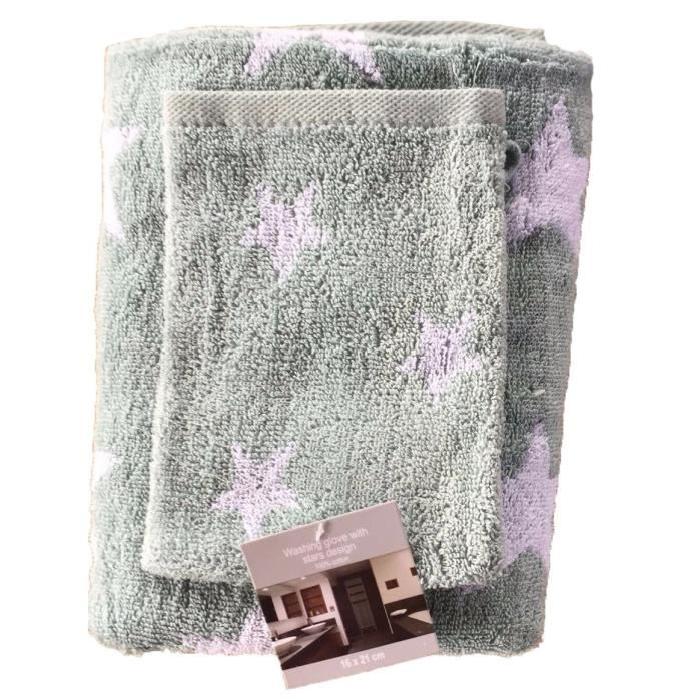 STAR Set de toilette 100% coton : 2 serviettes + 2 gants vert menthe