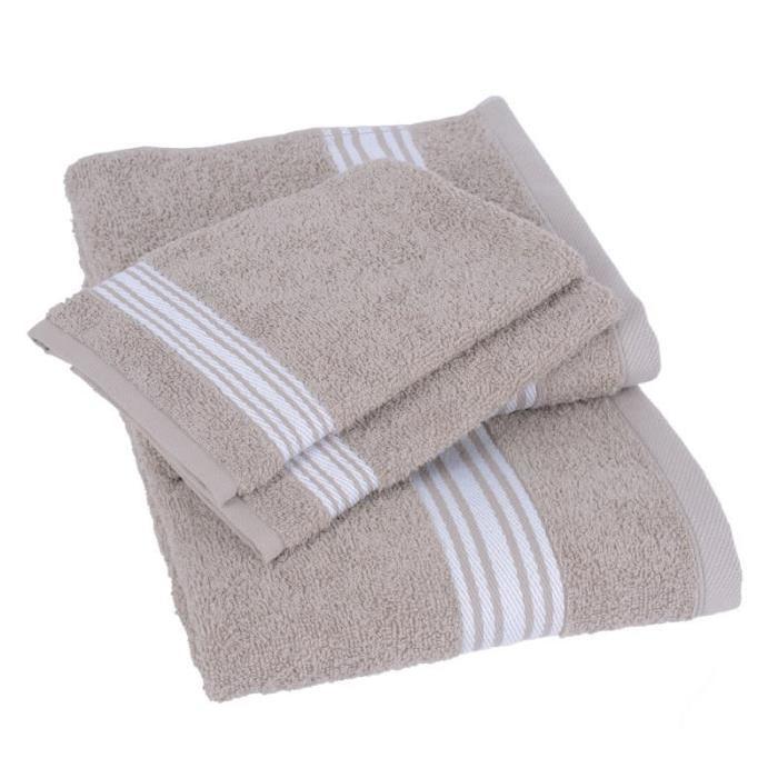 JULES CLARYSSE Lot de 1 drap 70x140 cm + 1 serviette 50x100 cm + 2 gants 15x21 cm Pure sable