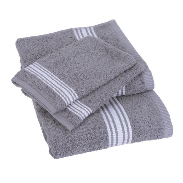 JULES CLARYSSE Lot de 1 drap 70x140 cm + 1 serviette 50x100 cm + 2 gants 15x21 cm Pure gris