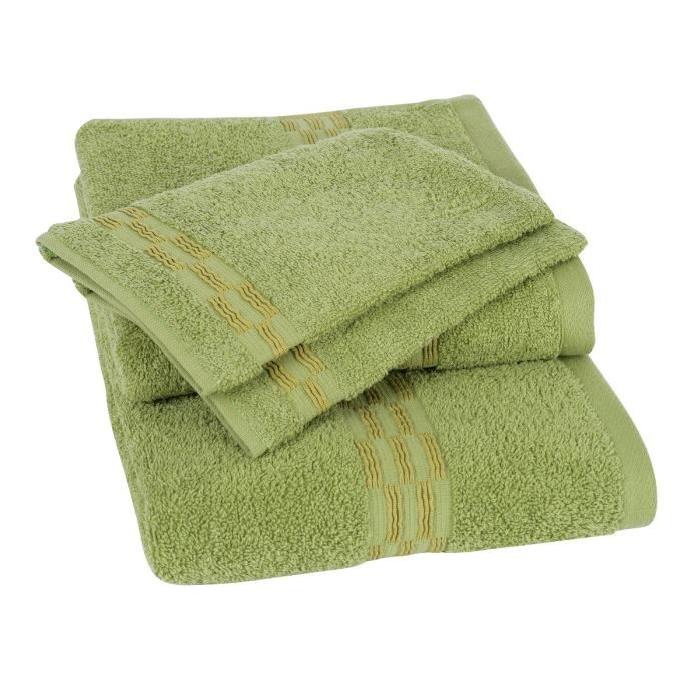 JULES CLARYSSE Lot de 1 drap 70x140 cm + 1 serviette 50x100 cm + 2 gants 15x21 cm Yeni vert