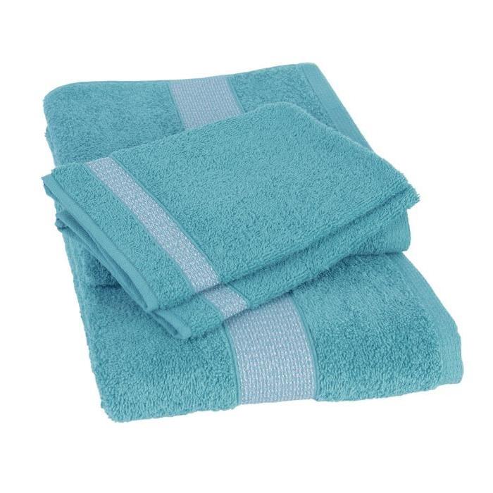 JULES CLARYSSE Lot de 1 drap 70x140 cm + 1 serviette 50x100 cm + 2 gants 15x21 cm Sukan bleu