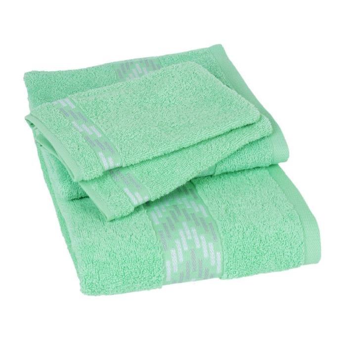 JULES CLARYSSE Lot de 1 drap 70x140 cm + 1 serviette 50x100 cm + 2 gants 15x21 cm Arrow vert