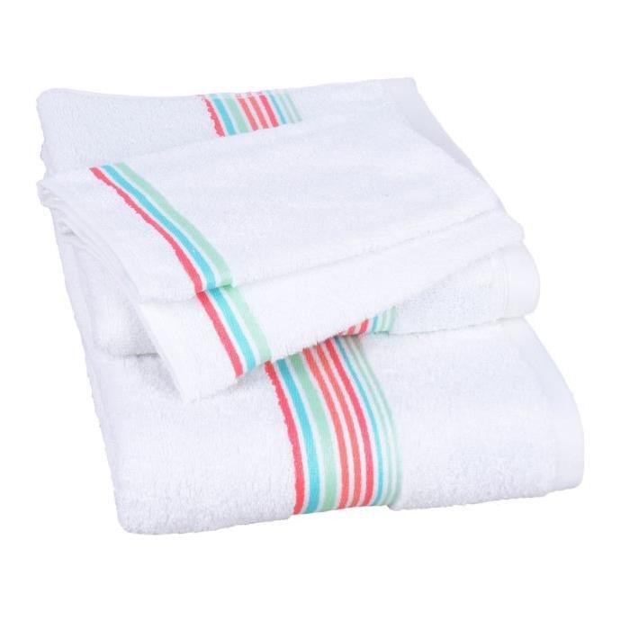 JULES CLARYSSE Lot de 1 drap 70x140 cm + 1 serviette 50x100 cm + 2 gants 15x21 cm Neon blanc