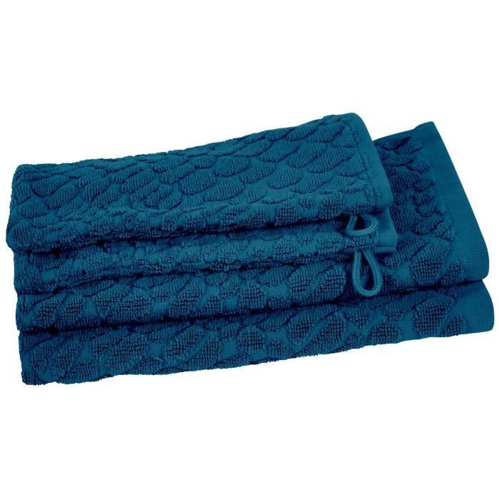 VENT DU SUD Ensemble 2 serviettes invité + 2 gants Thalia - 30x50 cm - Cobalt