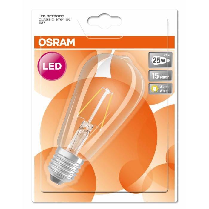 OSRAM Ampoule filament LED E27 2 W équivalent a 25 W blanc chaud