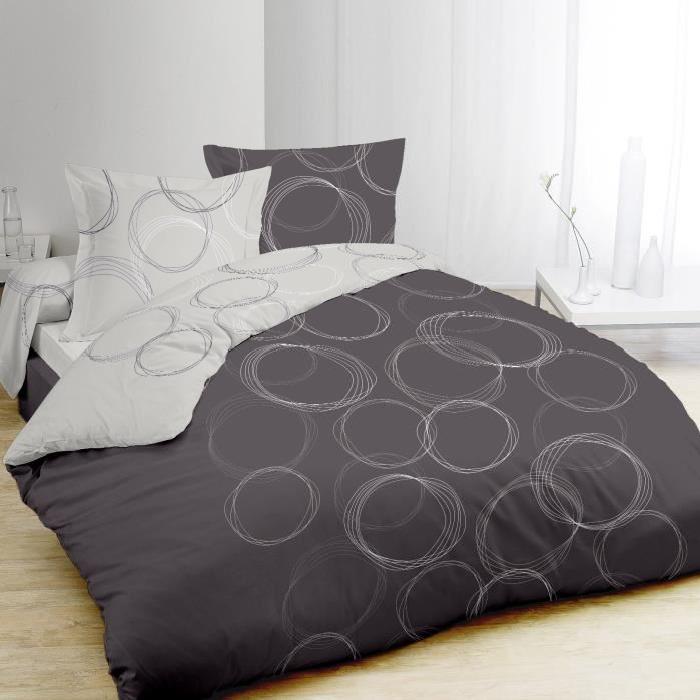 VISION Parure de couette LENNY 100% coton - 1 housse de couette 140x200cm + 1 taie 65x65cm - Anthracite