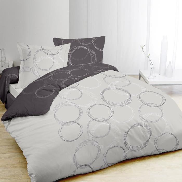 VISION Parure de couette LENNY 100% coton - 1 housse de couette 220x240 cm + 2 taies d'oreiller 65x65 cm gris