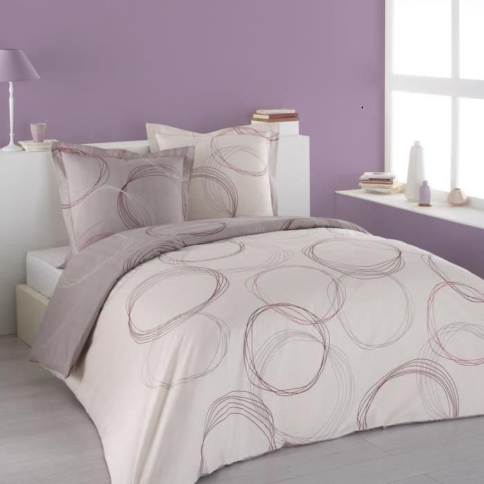 VISION Parure de couette LENNY PINK 100% coton - 1 housse de couette 220x240 cm + 2 taies 65x65 cm gris et rose