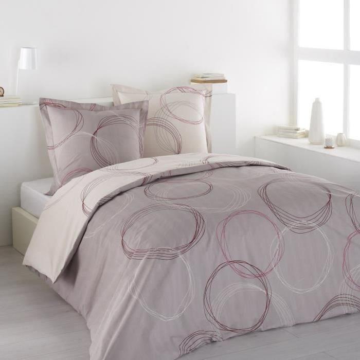 VISION Parure de couette LENNY PINK 100% coton - 1 housse de couette 220x240 cm + 2 taies 65x65 cm gris et rose