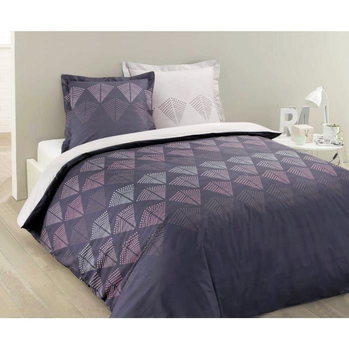 VISION Parure de couette HELOISE 100% coton - 1 housse de couette 220x240 cm + 2 taies d'oreiller 65x65 cm violet, pourpre et