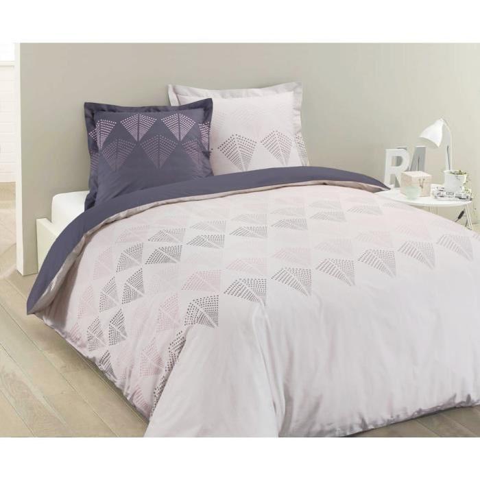 VISION Parure de couette HELOISE 100% coton - 1 housse de couette 220x240 cm + 2 taies d'oreiller 65x65 cm violet, pourpre et