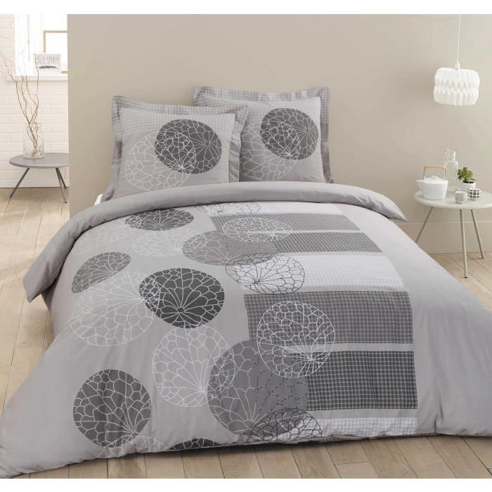 VISION Parure de couette ADELE 100% coton - 1 housse de couette 220x240 cm + 2 taies d'oreiller 65x65 cm a volant plat