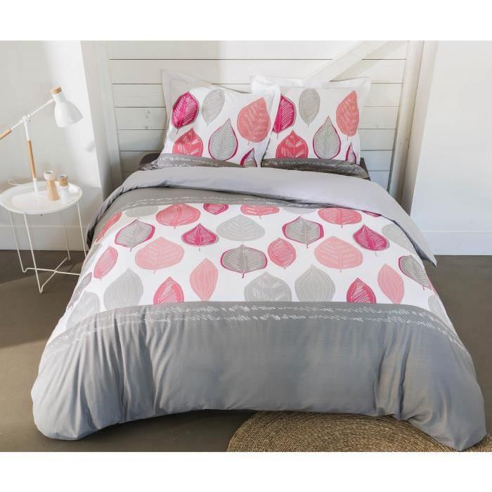 VISION Parure de couette RAQUEL 100% coton - 1 housse de couette 220x240 cm + 2 taies d'oreillers 65x65 cm blanc, fuchsia et